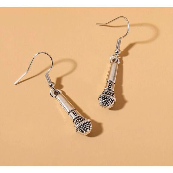 Metal Replica Fun Microphone Earrings Musician Music Loving Gift Novelty Jewelry - Picture 1 of 3
